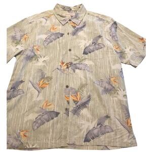 Tommy Bahama Hawaiian Shirt Large Floral Button Up 100% Silk Short Sleeve cream